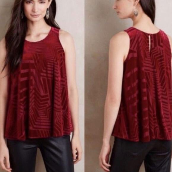 Anthropologie Sunday in Brooklyn Burnout Velvet Top Red - Picture 3 of 7